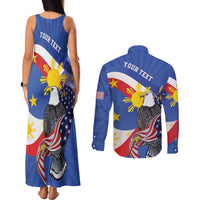 Personalized Filipino-American Couples Matching Tank Maxi Dress and Long Sleeve Button Shirt Philippines Coat Of Arms with Bald Eagle LT9 - Polynesian Pride