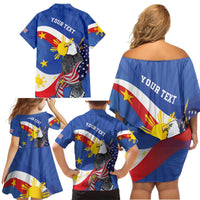 Personalized Filipino-American Family Matching Off Shoulder Short Dress and Hawaiian Shirt Philippines Coat Of Arms with Bald Eagle LT9 - Polynesian Pride