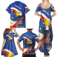 Personalized Filipino-American Family Matching Summer Maxi Dress and Hawaiian Shirt Philippines Coat Of Arms with Bald Eagle LT9 - Polynesian Pride