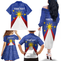 Personalized Pilipinas Eight-Rayed Sun Family Matching Off The Shoulder Long Sleeve Dress and Hawaiian Shirt Philippines Map With Polynesian Style LT9 - Polynesian Pride