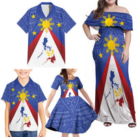 Personalized Pilipinas Eight-Rayed Sun Family Matching Off Shoulder Maxi Dress and Hawaiian Shirt Philippines Map With Polynesian Style LT9 - Polynesian Pride