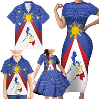 Personalized Pilipinas Eight-Rayed Sun Family Matching Short Sleeve Bodycon Dress and Hawaiian Shirt Philippines Map With Polynesian Style LT9 - Polynesian Pride
