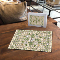 Squares Maile Leaf Puzzle Beige Palaka Hawaiian Quilt Pattern - Polynesian Pride