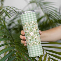 Squares Maile Leaf Skinny Tumbler Turquoise Palaka Hawaiian Quilt Pattern - Polynesian Pride