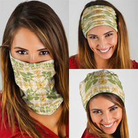 Squares Puakenikeni and Kalo Neck Gaiter Beige Palaka Hawaiian Quilt Pattern - Polynesian Pride