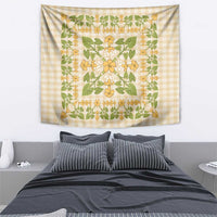 Squares Puakenikeni and Kalo Tapestry Beige Palaka Hawaiian Quilt Pattern - Polynesian Pride