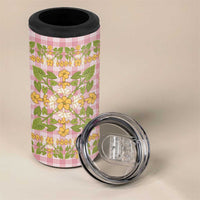 Squares Puakenikeni and Kalo 4 in 1 Can Cooler Tumbler Pink Palaka Hawaiian Quilt Pattern LT9 - Polynesian Pride