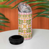 Squares Puakenikeni and Kalo 4 in 1 Can Cooler Tumbler Pink Palaka Hawaiian Quilt Pattern LT9 - Polynesian Pride