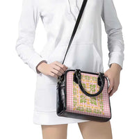 Squares Puakenikeni and Kalo Shoulder Handbag Pink Palaka Hawaiian Quilt Pattern - Polynesian Pride