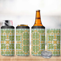 Squares Puakenikeni and Kalo 4 in 1 Can Cooler Tumbler Turquoise Palaka Hawaiian Quilt Pattern LT9 - Polynesian Pride