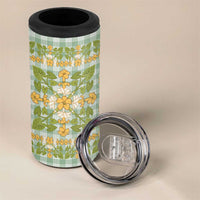Squares Puakenikeni and Kalo 4 in 1 Can Cooler Tumbler Turquoise Palaka Hawaiian Quilt Pattern LT9 - Polynesian Pride