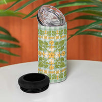 Squares Puakenikeni and Kalo 4 in 1 Can Cooler Tumbler Turquoise Palaka Hawaiian Quilt Pattern LT9 - Polynesian Pride