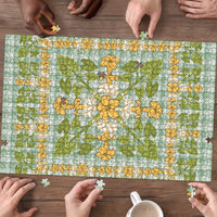 Squares Puakenikeni and Kalo Puzzle Turquoise Palaka Hawaiian Quilt Pattern - Polynesian Pride