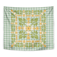 Squares Puakenikeni and Kalo Tapestry Turquoise Palaka Hawaiian Quilt Pattern - Polynesian Pride
