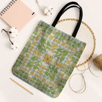 Squares Puakenikeni and Kalo Tote Bag Turquoise Palaka Hawaiian Quilt Pattern - Polynesian Pride