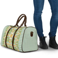 Squares Puakenikeni and Kalo Travel Bag Turquoise Palaka Hawaiian Quilt Pattern - Polynesian Pride