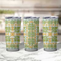 Squares Puakenikeni and Kalo Tumbler Cup Turquoise Palaka Hawaiian Quilt Pattern - Polynesian Pride