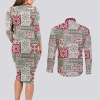 Mele Kalikimaka Hawaii Christmas Couples Matching Long Sleeve Bodycon Dress and Long Sleeve Button Shirt Aloha Spirit with Hawaiian Quilt Pattern LT9 - Polynesian Pride