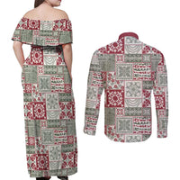 Mele Kalikimaka Hawaii Christmas Couples Matching Off Shoulder Maxi Dress and Long Sleeve Button Shirt Aloha Spirit with Hawaiian Quilt Pattern LT9 - Polynesian Pride