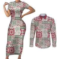Mele Kalikimaka Hawaii Christmas Couples Matching Short Sleeve Bodycon Dress and Long Sleeve Button Shirt Aloha Spirit with Hawaiian Quilt Pattern LT9 Beige - Polynesian Pride