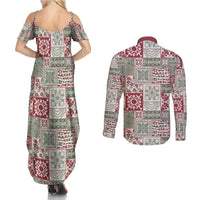 Mele Kalikimaka Hawaii Christmas Couples Matching Summer Maxi Dress and Long Sleeve Button Shirt Aloha Spirit with Hawaiian Quilt Pattern LT9 - Polynesian Pride
