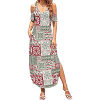 Mele Kalikimaka Hawaii Christmas Family Matching Summer Maxi Dress and Hawaiian Shirt Aloha Spirit with Hawaiian Quilt Pattern LT9 Mom's Dress Beige - Polynesian Pride