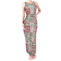 Mele Kalikimaka Hawaii Christmas Tank Maxi Dress Aloha Spirit with Hawaiian Quilt Pattern LT9 Women Beige - Polynesian Pride