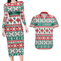 Mele Kalikimaka Hawaii Christmas Couples Matching Long Sleeve Bodycon Dress and Hawaiian Shirt Hawaiian Quilt Pattern Style LT9 Beige - Polynesian Pride