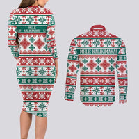 Mele Kalikimaka Hawaii Christmas Couples Matching Long Sleeve Bodycon Dress and Long Sleeve Button Shirt Hawaiian Quilt Pattern Style LT9 - Polynesian Pride
