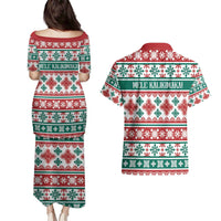 Mele Kalikimaka Hawaii Christmas Couples Matching Puletasi and Hawaiian Shirt Hawaiian Quilt Pattern Style - Polynesian Pride