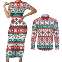 Mele Kalikimaka Hawaii Christmas Couples Matching Short Sleeve Bodycon Dress and Long Sleeve Button Shirt Hawaiian Quilt Pattern Style LT9 Beige - Polynesian Pride