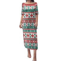 Mele Kalikimaka Hawaii Christmas Family Matching Puletasi and Hawaiian Shirt Hawaiian Quilt Pattern Style LT9 Mom's Dress Beige - Polynesian Pride