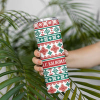 Mele Kalikimaka Hawaii Christmas Skinny Tumbler Hawaiian Quilt Pattern Style - Polynesian Pride