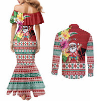 Santa Surf Mele Kalikimaka Personalized Couples Matching Mermaid Dress and Long Sleeve Button Shirt Aloha Tropical Christmas Vibes LT9 - Polynesian Pride
