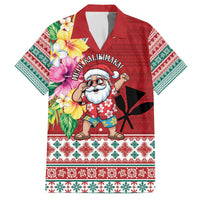 Santa Surf Mele Kalikimaka Personalized Family Matching Off The Shoulder Long Sleeve Dress and Hawaiian Shirt Aloha Tropical Christmas Vibes LT9 Dad's Shirt - Short Sleeve Red - Polynesian Pride