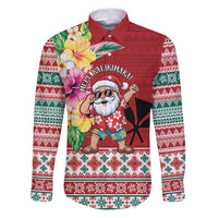 Santa Surf Mele Kalikimaka Personalized Family Matching Puletasi and Hawaiian Shirt Aloha Tropical Christmas Vibes LT9 Dad's Shirt - Long Sleeve Red - Polynesian Pride