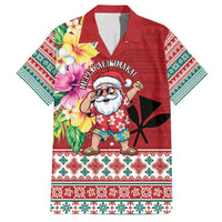 Santa Surf Mele Kalikimaka Personalized Family Matching Short Sleeve Bodycon Dress and Hawaiian Shirt Aloha Tropical Christmas Vibes LT9 Dad's Shirt - Short Sleeve Red - Polynesian Pride
