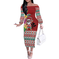 Santa Surf Mele Kalikimaka Personalized Off The Shoulder Long Sleeve Dress Aloha Tropical Christmas Vibes LT9 Women Red - Polynesian Pride