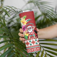 Santa Surf Mele Kalikimaka Personalized Skinny Tumbler Aloha Tropical Christmas Vibes LT9 - Polynesian Pride