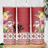 Santa Surf Mele Kalikimaka Personalized Skinny Tumbler Aloha Tropical Christmas Vibes LT9 - Polynesian Pride