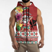 Santa Surf Mele Kalikimaka Personalized Sleeveless Zip Hoodie Aloha Tropical Christmas Vibes - Polynesian Pride