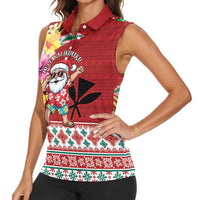Santa Surf Mele Kalikimaka Personalized Women Sleeveless Polo Shirt Aloha Tropical Christmas Vibes LT9 - Polynesian Pride