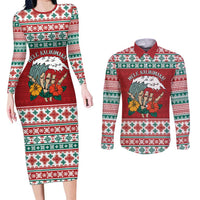 Shaka Sign Skull Mele Kalikimaka Personalized Couples Matching Long Sleeve Bodycon Dress and Long Sleeve Button Shirt Hawaiian Quilt Pattern LT9 Red - Polynesian Pride