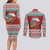 Shaka Sign Skull Mele Kalikimaka Personalized Couples Matching Long Sleeve Bodycon Dress and Long Sleeve Button Shirt Hawaiian Quilt Pattern LT9 - Polynesian Pride