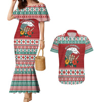Shaka Sign Skull Mele Kalikimaka Personalized Couples Matching Mermaid Dress and Hawaiian Shirt Hawaiian Quilt Pattern LT9 Red - Polynesian Pride