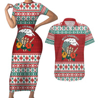 Shaka Sign Skull Mele Kalikimaka Personalized Couples Matching Short Sleeve Bodycon Dress and Hawaiian Shirt Hawaiian Quilt Pattern LT9 Red - Polynesian Pride