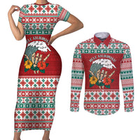 Shaka Sign Skull Mele Kalikimaka Personalized Couples Matching Short Sleeve Bodycon Dress and Long Sleeve Button Shirt Hawaiian Quilt Pattern LT9 Red - Polynesian Pride