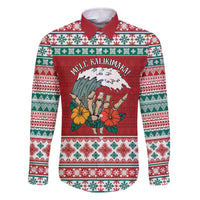 Shaka Sign Skull Mele Kalikimaka Personalized Family Matching Off The Shoulder Long Sleeve Dress and Hawaiian Shirt Hawaiian Quilt Pattern LT9 Dad's Shirt - Long Sleeve Red - Polynesian Pride