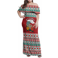 Shaka Sign Skull Mele Kalikimaka Personalized Family Matching Off Shoulder Maxi Dress and Hawaiian Shirt Hawaiian Quilt Pattern LT9 Mom's Dress Red - Polynesian Pride