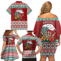 Shaka Sign Skull Mele Kalikimaka Personalized Family Matching Off Shoulder Short Dress and Hawaiian Shirt Hawaiian Quilt Pattern LT9 - Polynesian Pride